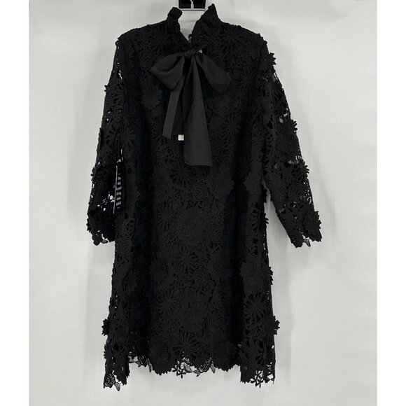 Tuckernuck Black Guipure Lace Daphne Dress XS Ruffle Collar Bow Cocktail Party - Picture 3 of 6
